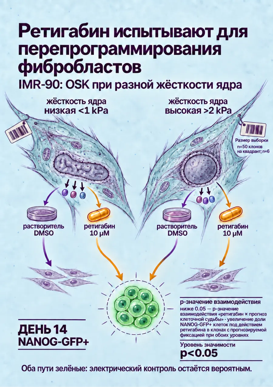 Постер: Ретигабин испытывают для перепрограммирования фибробластов