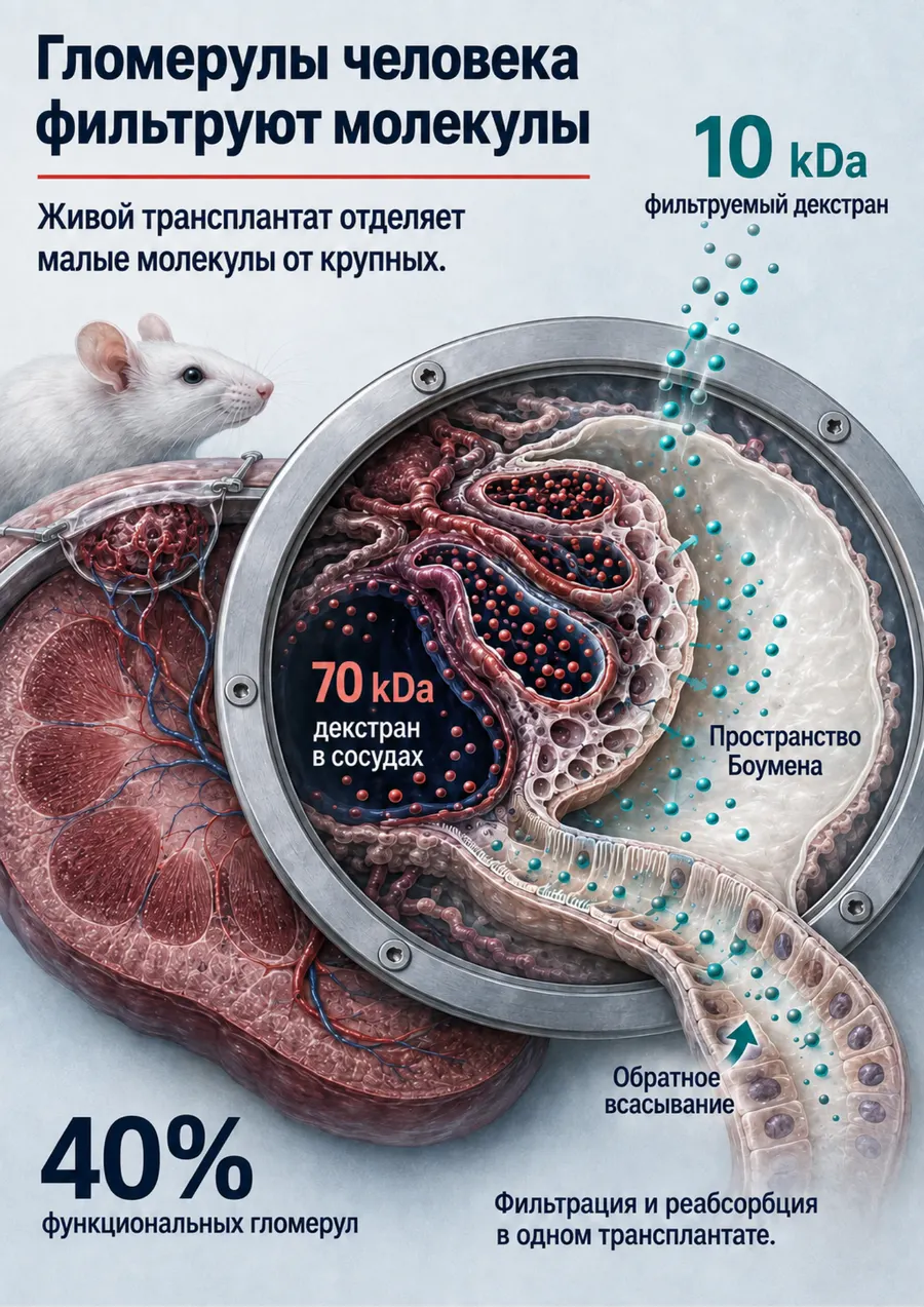 Постер: Гломерулы человека фильтруют молекулы
