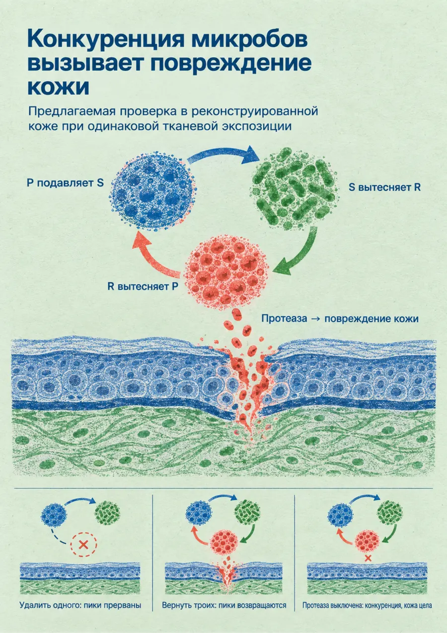 Постер: Конкуренция микробов вызывает повреждение кожи