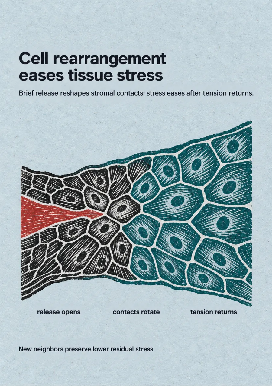 Poster: Cell rearrangement eases tissue stress
